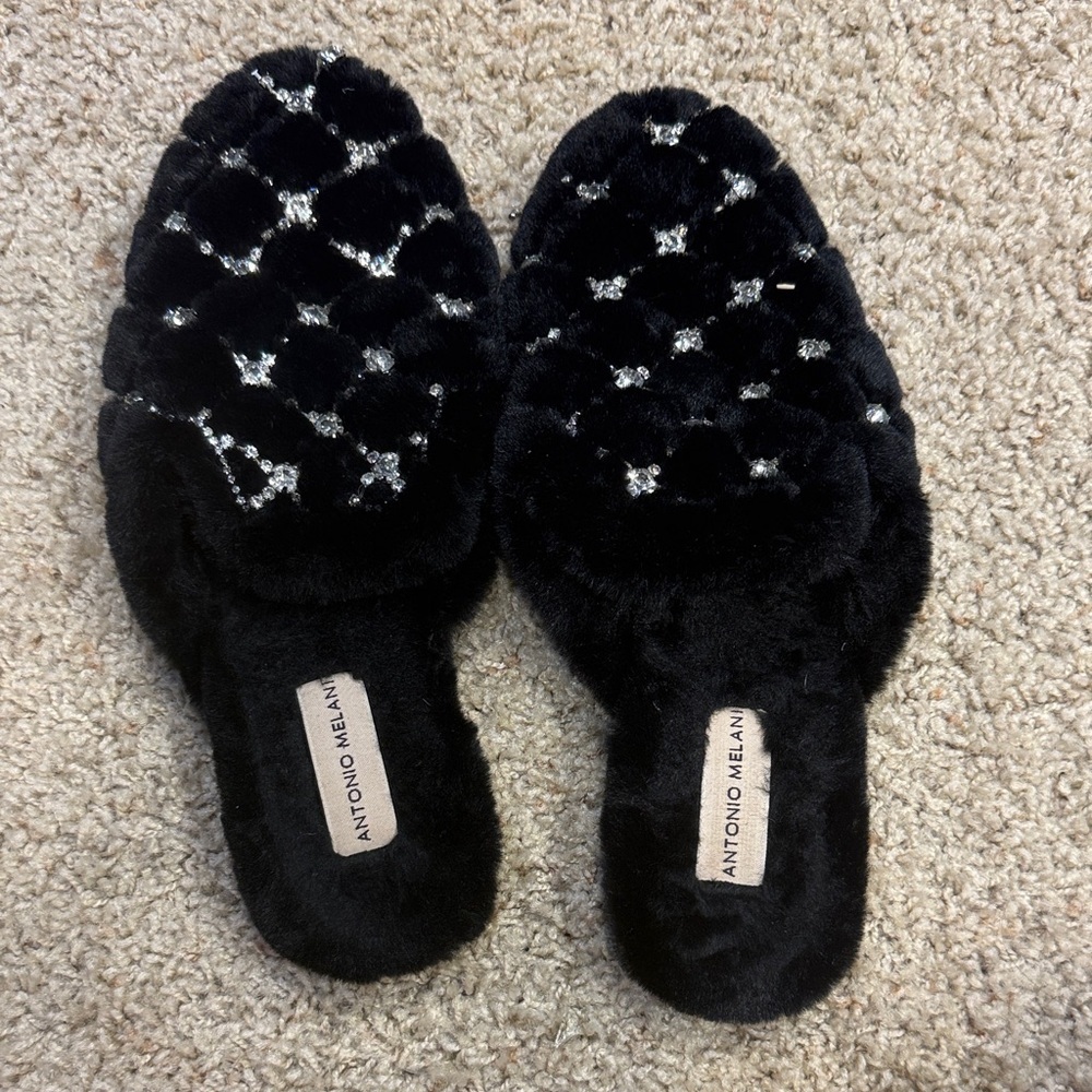 ANTONIO MELANI vintage Black Slippers with Silver rhinestones, 6M, used - Picture 5 of 8